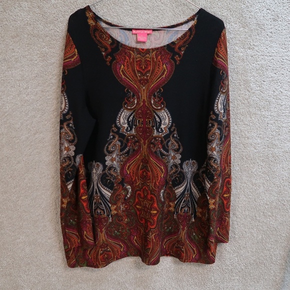Sunny Leigh Boho Floral Paisley Blouse Top Orange Sequin‎ Size XL - Picture 1 of 8